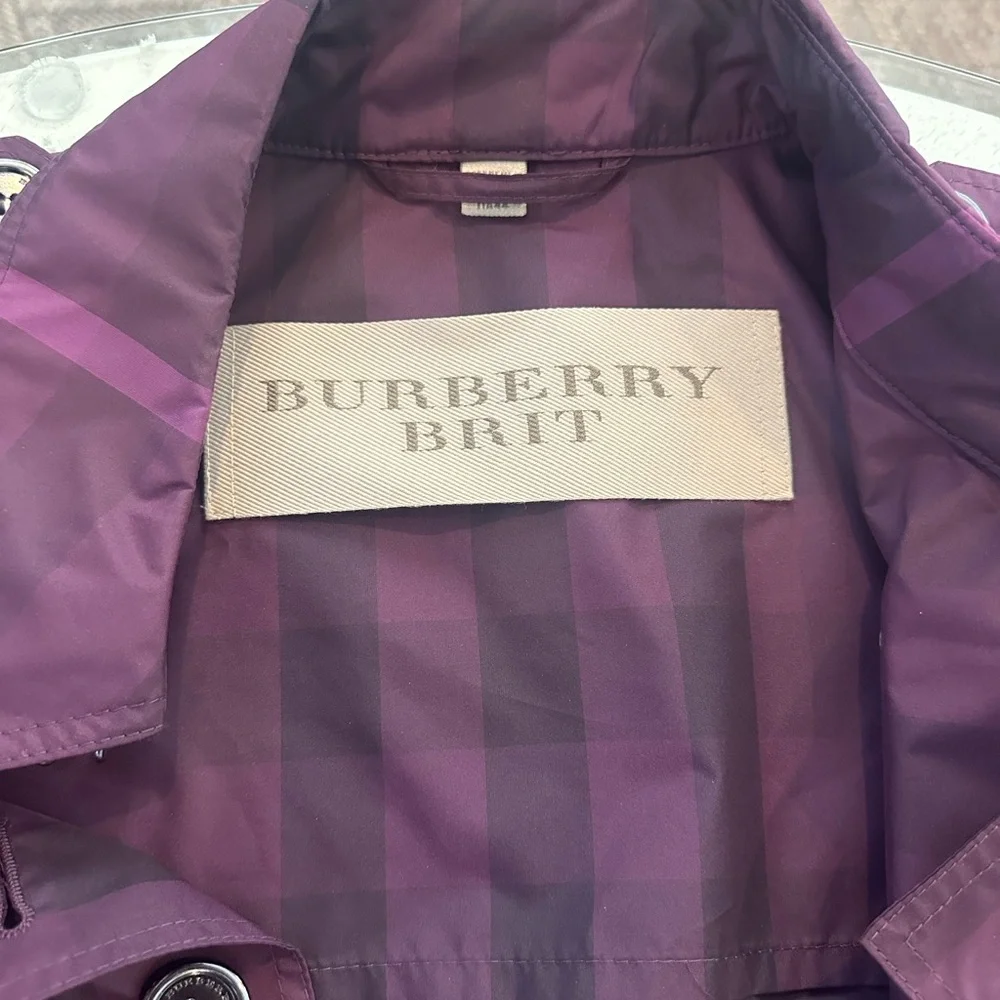 Burberry Purple Plaid Trench Coat - Picture 2 of 3